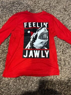 Old Navy Red Long-Sleeve Tee with Shark 'Feelin' Jawly' Graphic